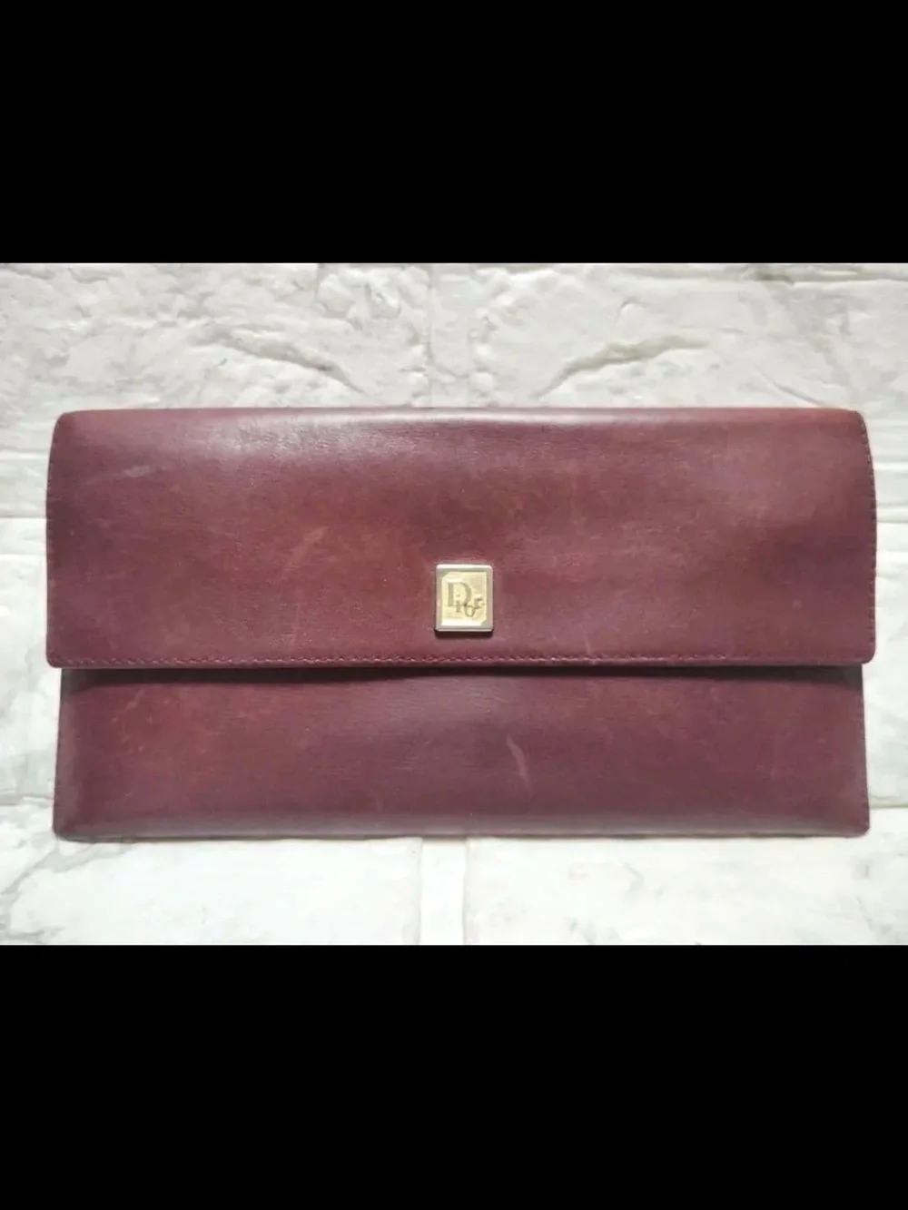 Dior Burgundy Leather Envelope wallet with Gold Logo Plaque